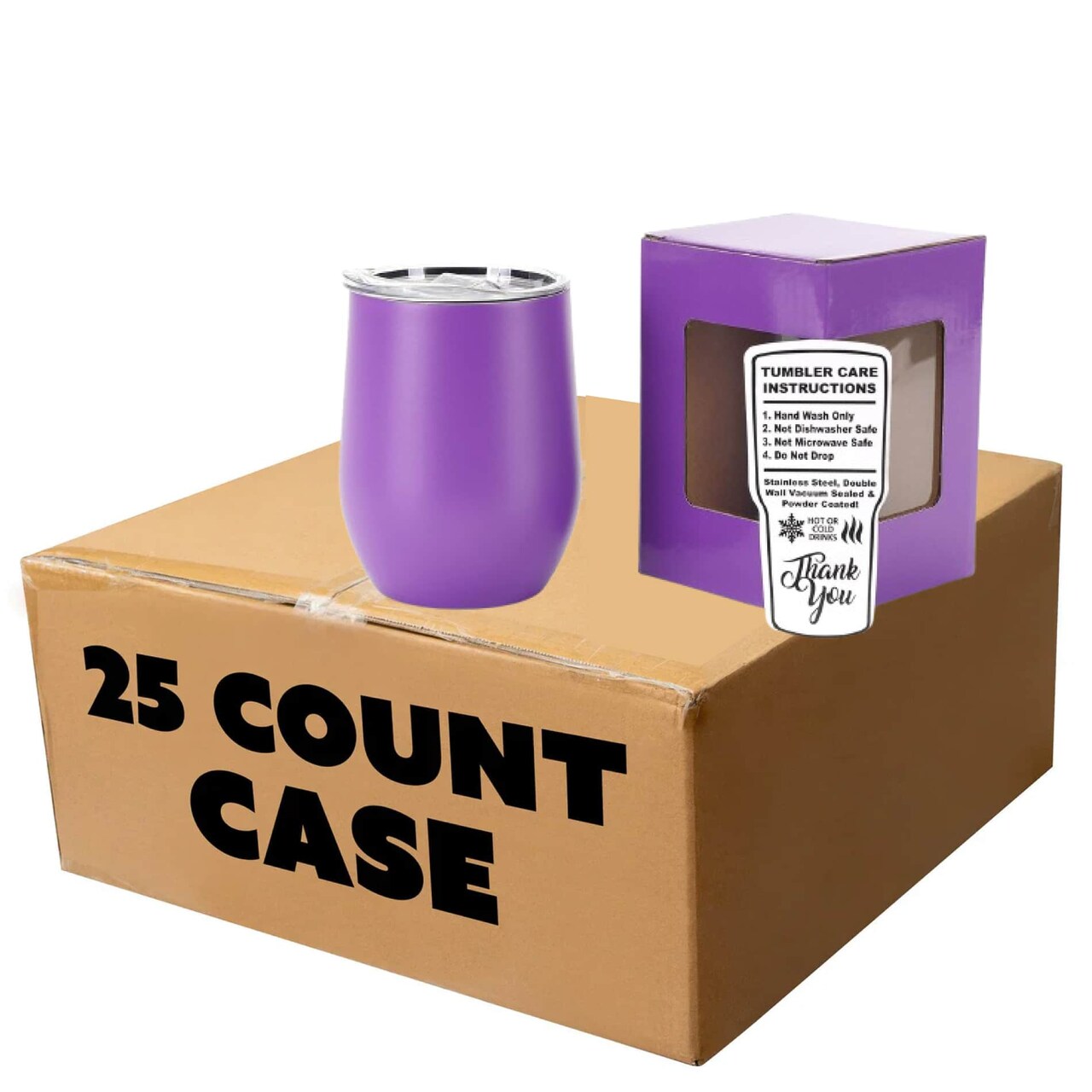 Makerflo 12 oz Powder Coated Wine Tumbler with Leak-Proof Clear Lid, Ideal for Craft and Personalization (Laser Engraving, UV DTF, Epoxy, and Vinyl)